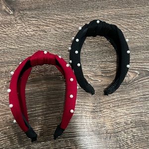 Elegant Pearl-Embellished Headbands - Red and Black